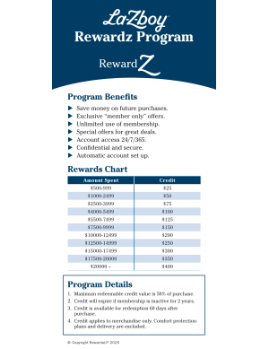 La-Z-Boy (Toronto and area) Rewards Chart