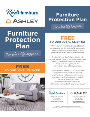 Reid's Furniture Protection Program Rewards Chart