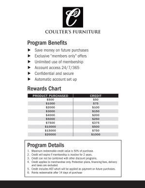 Coulter's Furniture Rewards Chart