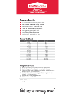 Green's BrandSource Home Furnishings Rewards Chart