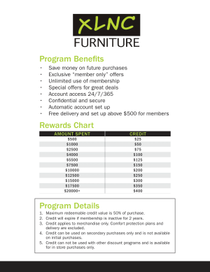 XLNC Furniture Rewards Chart