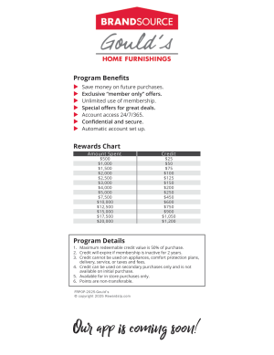 Gould's Brandsource Home Furnishings Rewards Chart